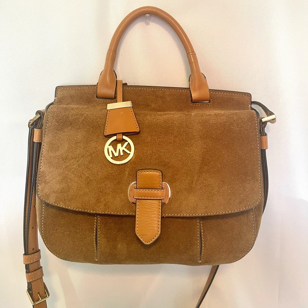 Michael Kors Brown Suede Crossbody Satchel - Picture 3 of 8